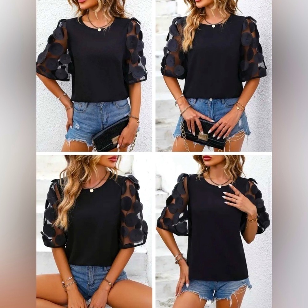 Modern Solid Appliqué Crew Neck Top
